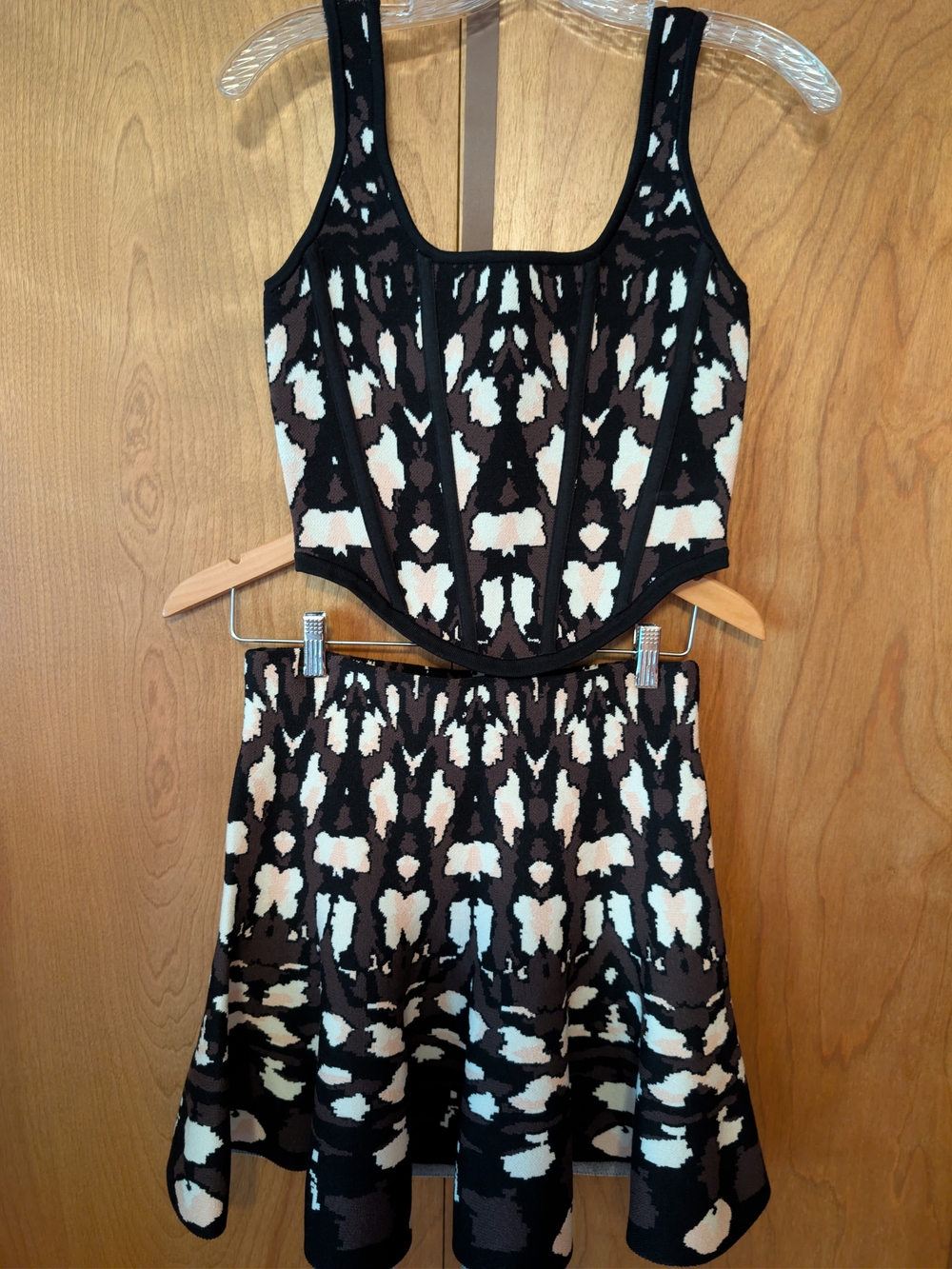Express Brown, Black and Cream Patterned Top & Skirt Set